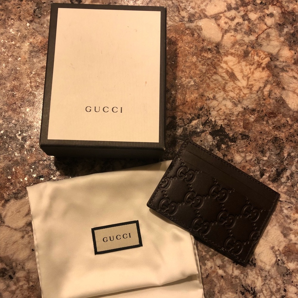 Gucci brown leather signature card case wallet